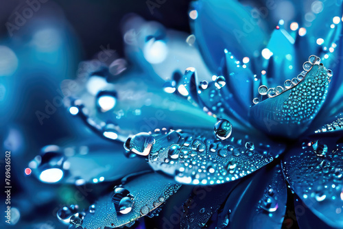 blue botanical blueberry flower with water drops photo