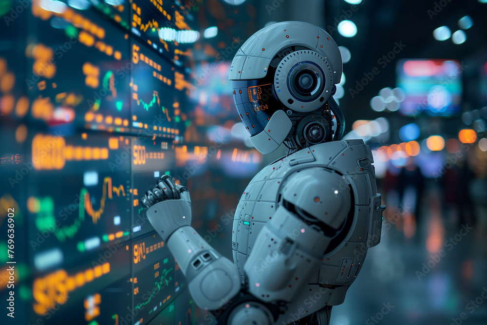 AI robot is analysing charts and numbers. AI Generated AI robot is analysing charts and numbers. AI Generated