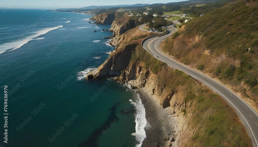 A Scenic Coastal Road Winding Along Cliffs Offeri