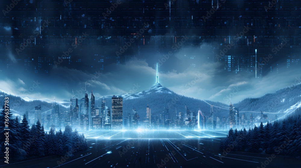 Fototapeta premium Cyber winter background, copy space for text