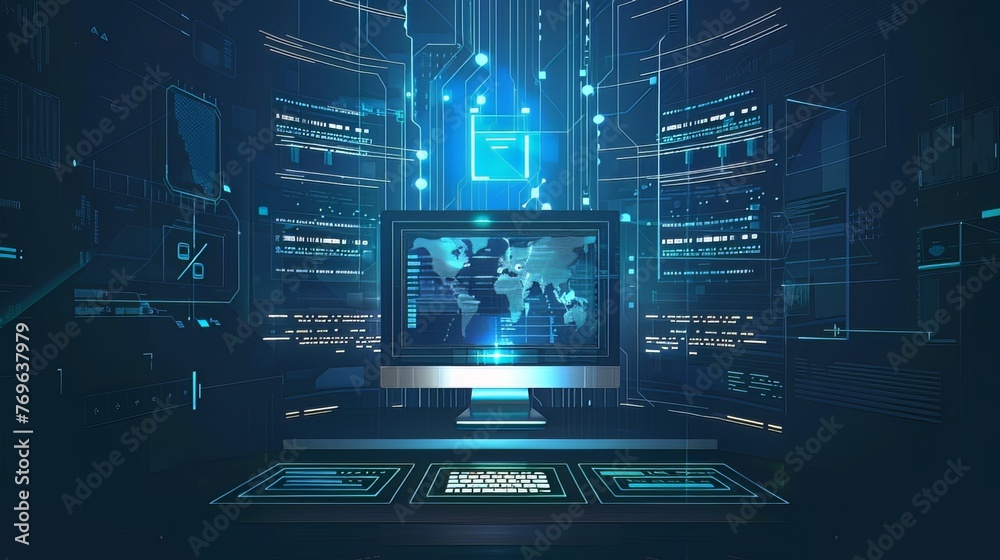 Big Data Analysis: A huge set of data is displayed on a computer screen or as a hologram. Big Data Analysis: A huge set of data is displayed on a computer screen or as a hologram.
