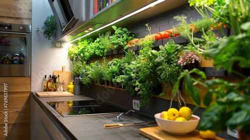 Lush Green Plants Fill Kitchen © Prostock-studio