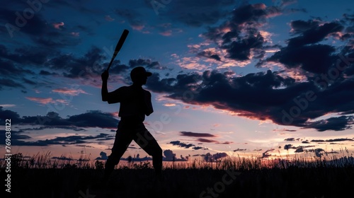 Baseball player Silhouette holding a bat at a field