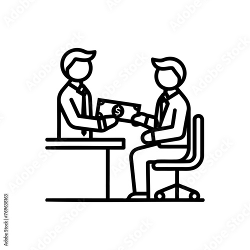 employer give check to worker. businessman pass paycheck to employee. Vector illustration on white background