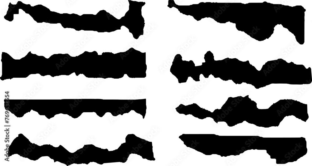 Collection of torn paper pieces. Black square frames with Irregular edges.Set of silhouettes of ripped rectangular shapes. Piece of grunge collage stickers. Collection of torn paper pieces. Black square frames with Irregular edges.Set of silhouettes of ripped rectangular shapes. Piece of grunge collage stickers.
