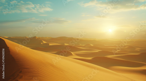 Desert landscape with sand dunes  sultry sun. Extreme adventure concept. Generative AI