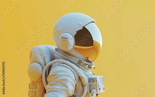Astronaut in 3D, Standing Out Against a Yellow Backdrop,Standout 3D Astronaut Pose, Copy Space, Generative Ai © Usama