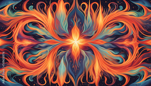 A cosmic dance of vibrant hues, where abstract forms converge in a radiant display of fractal beauty