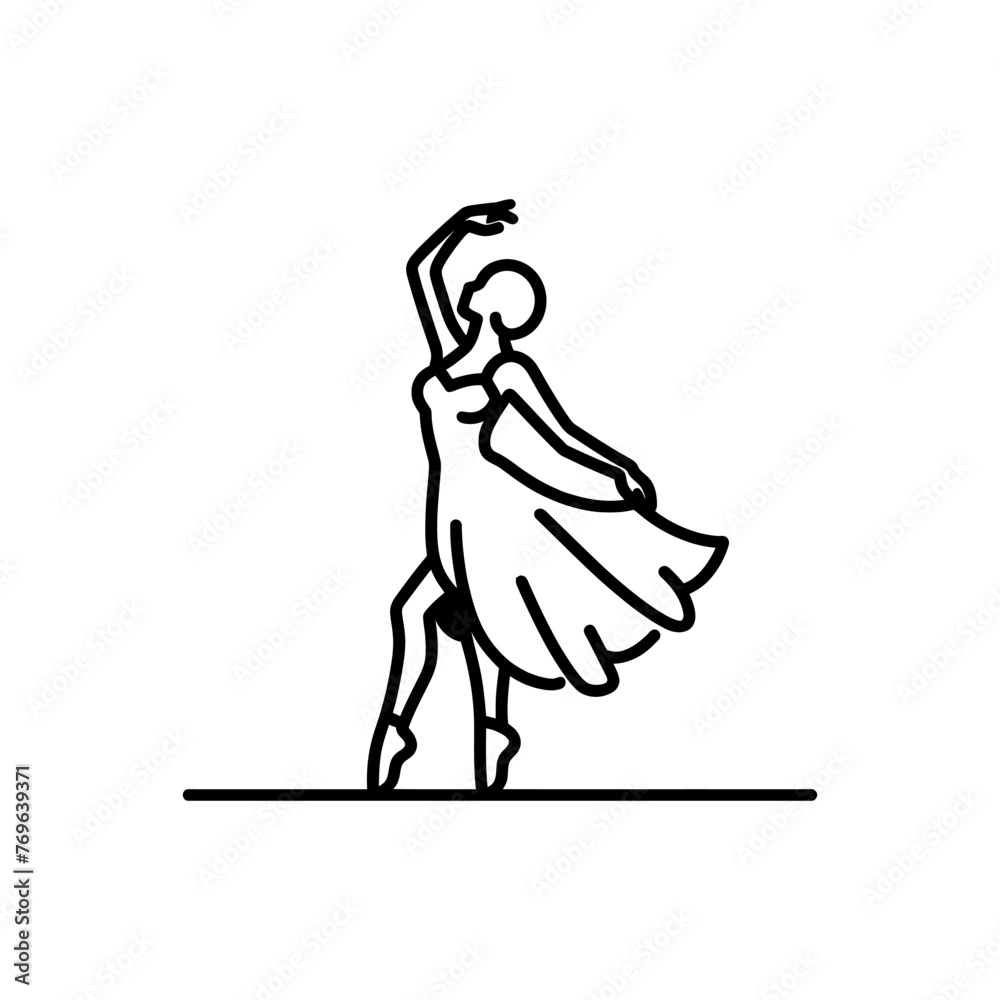 woman dances ballet, dancer, vector illustration on white background
