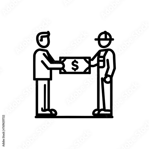 employer give check to worker. businessman pass paycheck to employee. Vector illustration on white background