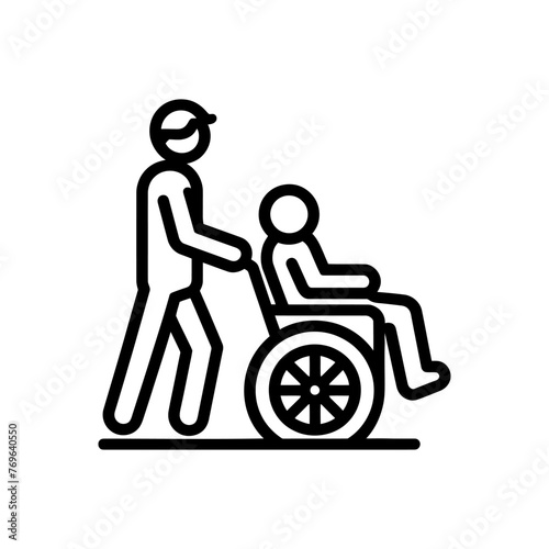 man strolling elder man in wheelchair. vector illustration isolated on white background.