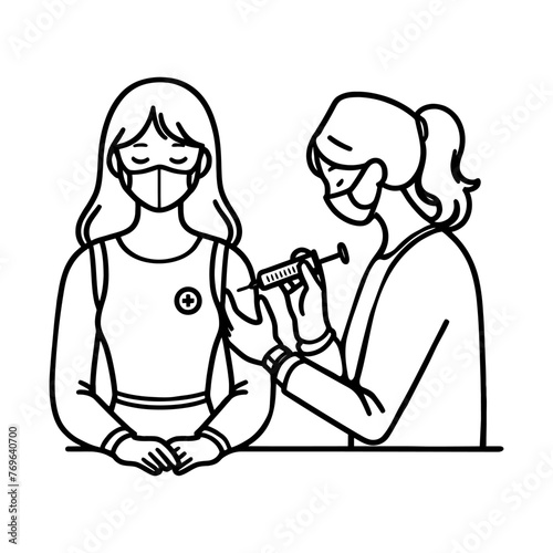 A doctor giving a vaccine to a patient, vector illustration on white background