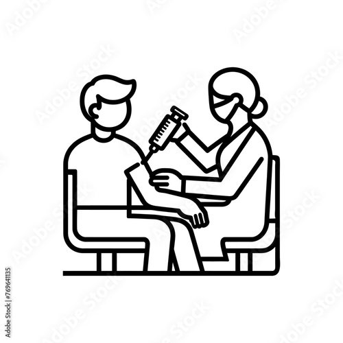 A doctor giving a vaccine to a patient, vector illustration on white background