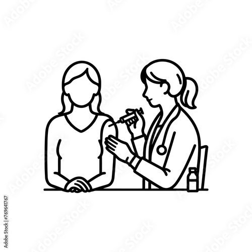 A doctor giving a vaccine to a patient, vector illustration on white background