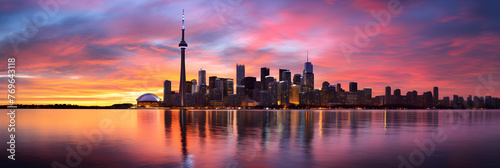 Engaging Sunset Skyline Over Tranquil City Waters - FG 500 Stock Photo