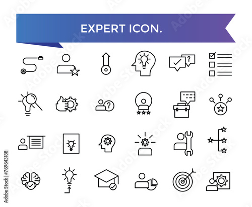 Expert icon collection. competence, expertise, knowledge, skill, specialist, experience and more. Line vector icons set.