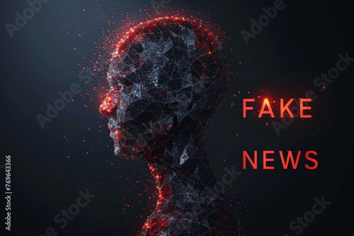 A face covered in the words fake news, portraying the concept of misinformation, deceit, and manipulation in the media
