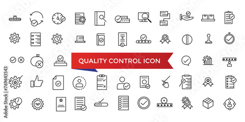 Quality control icon collection. evaluation, product, quality assurance, process, testing and more. Line vector icons set. photo