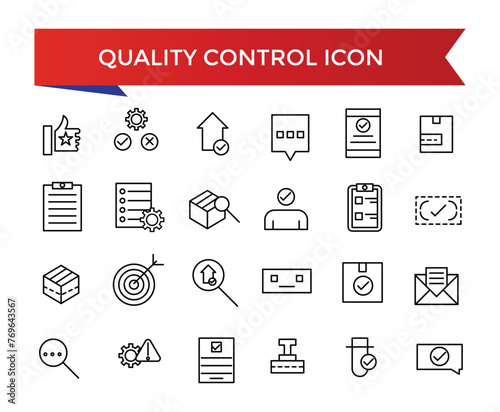 Quality control icon collection. evaluation, product, quality assurance, process, testing and more. Line vector icons set.