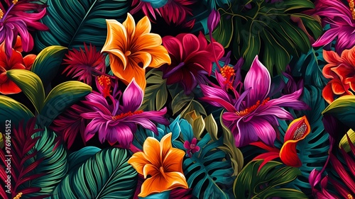 Tropical Plants: A Seamless Texture with Vibrant Hues