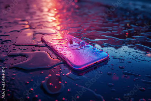 背景素材 - 雨の日に道端に落ちていたスマートフォン photo