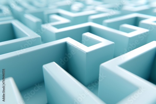 A detailed close up of a winding blue maze with intricate white squares, inviting exploration and contemplation