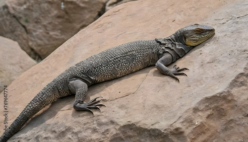 A Monitor Lizard With Its Body Flattened Against A Upscaled 5