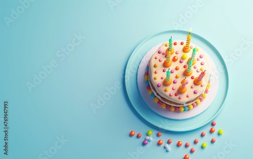 Sweet Celebration,Cake Adorned with Candles for a Birthday Bash,Indulgent Birthday Delight, Cake and Candles Galore, Copy Space, Generative Ai