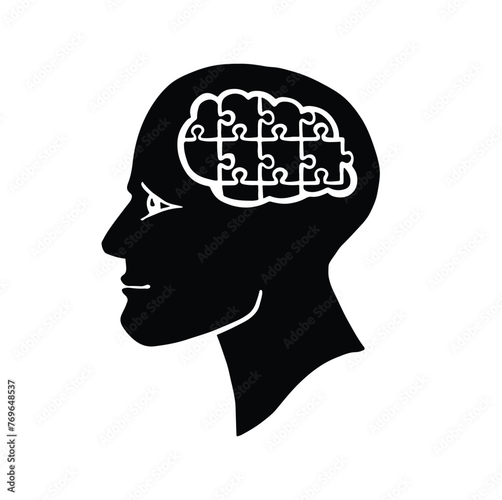 Silhouette monochrome riddle of the mind vector illustration