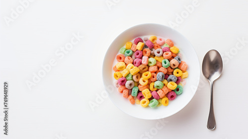 Breakfast Cereals with Milk in a Bowl. Generative AI.

