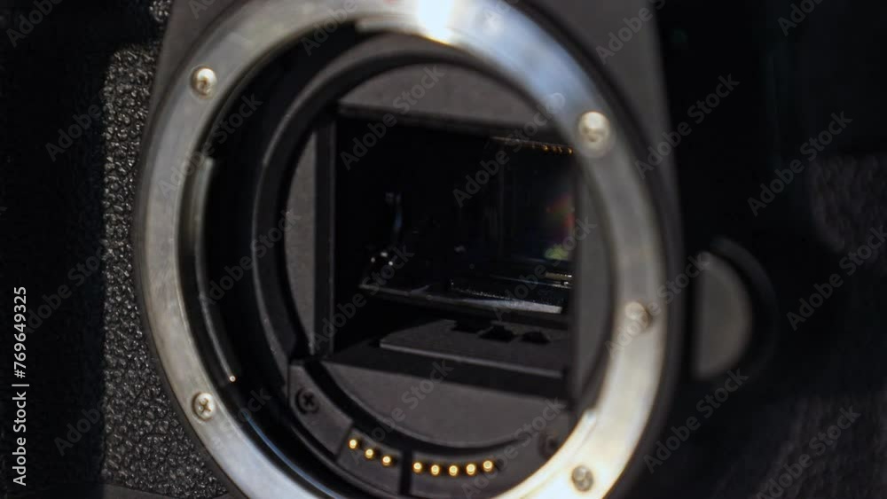 Inside the camera shutter mirror taking pictures