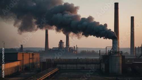工場の煙突と煙,Generative AI AI画像