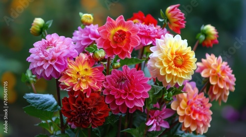 Colorful fresh bouquet of dahlia flowers decoration. AI generated image