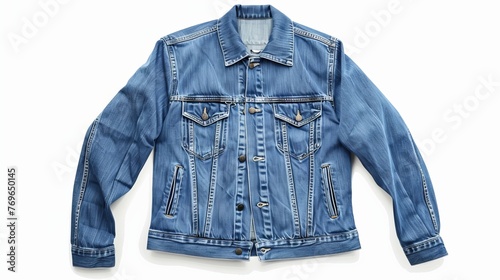 An isolated blue denim jacket displayed against a white background © Orxan