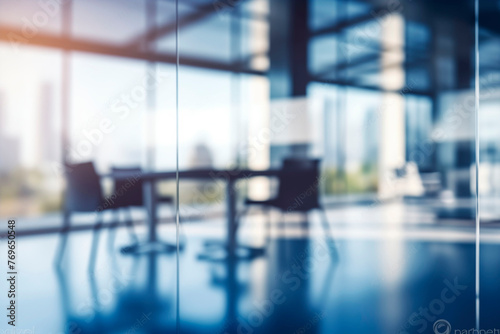 Gorgeous Blurred Backdrop: Contemporary Office Interior with Panoramic Windows and Elegant Lighting © Johnovich