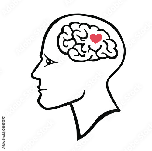 Mental health symbol, heart in brain vector cartoon illustration