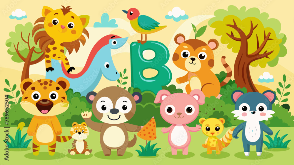 Naklejka premium animals alphabet set for kids abc education in pre