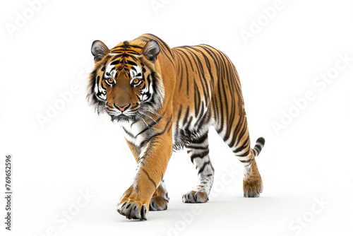 A Tiger walking on white background