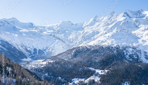 Mountain massif near Saas-Fee in Switzerland photo