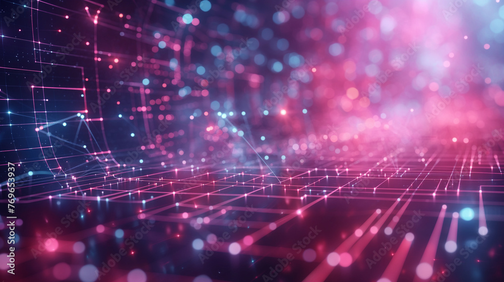 Obraz premium Futuristic Digital Network Grid with Glowing Particles