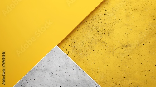 An eye-catching abstract design with a vibrant yellow and textured grey concrete diagonal divide..
