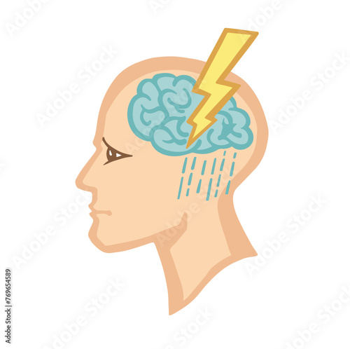 Cloud in head, stress, cartoon vector illustration