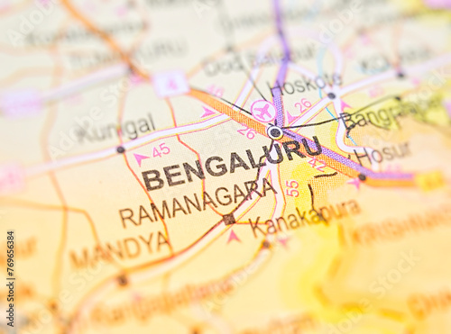 Bengaluru on a map of India with blur effect.