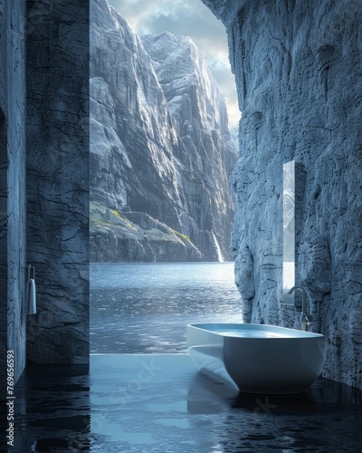 Bathtub iceege  in a home in the mountains.