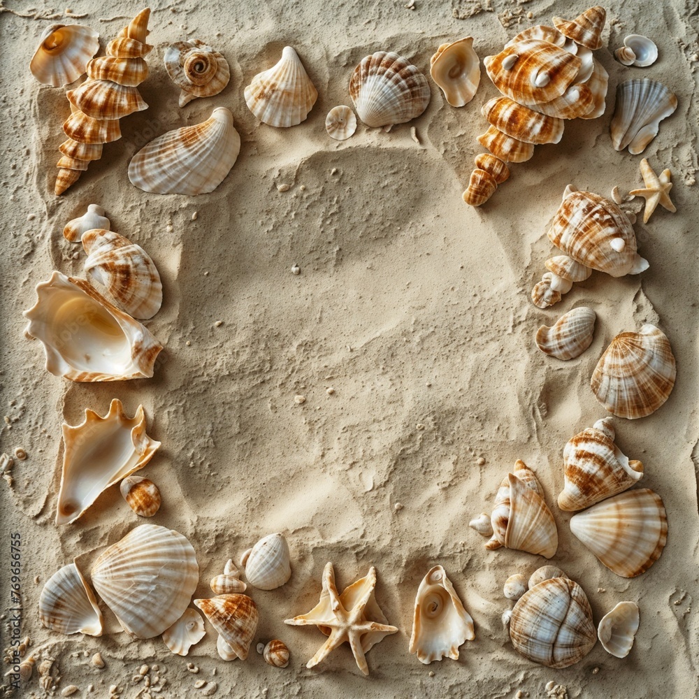 sea shells on the sand with space sea shells on the sand with space
