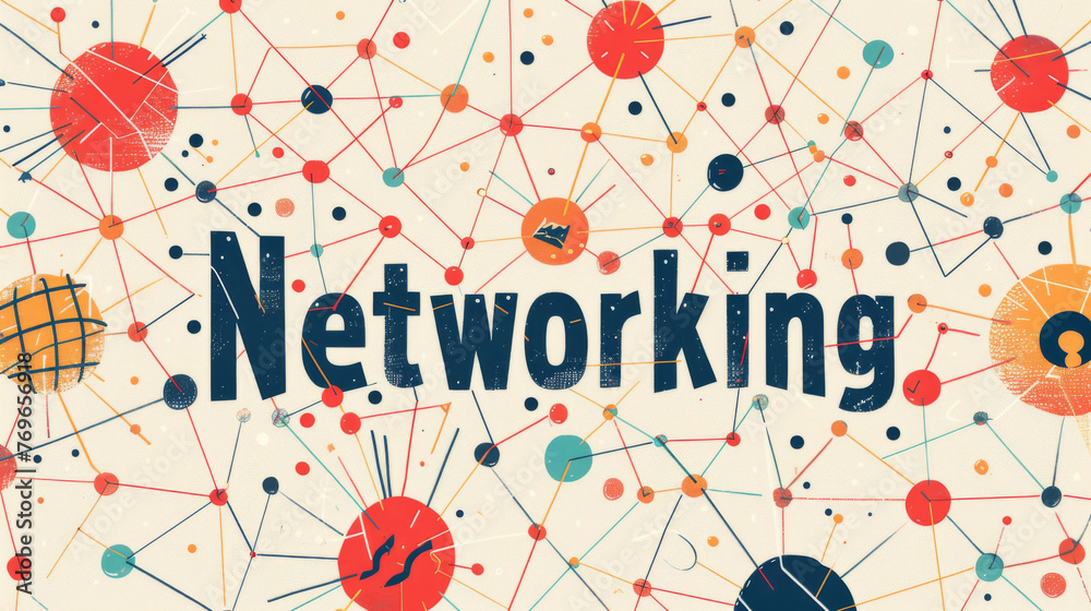 The person stands in front of a colorful 3D network, connecting with others and building relationships. The person stands in front of a colorful 3D network, connecting with others and building relationships.