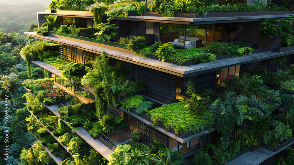 Modern Sustainable Architecture with Lush Green Roofs