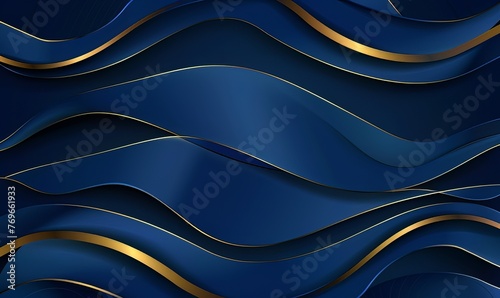 Elegant Dark Blue Background with Gold Lines, Professional Vector Illustration