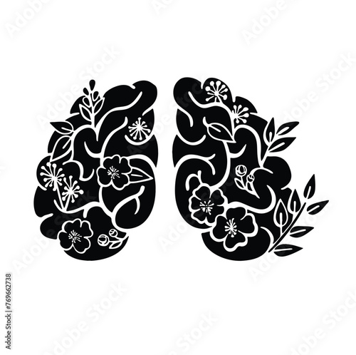 silhouette mental health blooming brain vector illustration