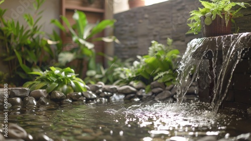 Water Feature With Rocks and Plants in Garden